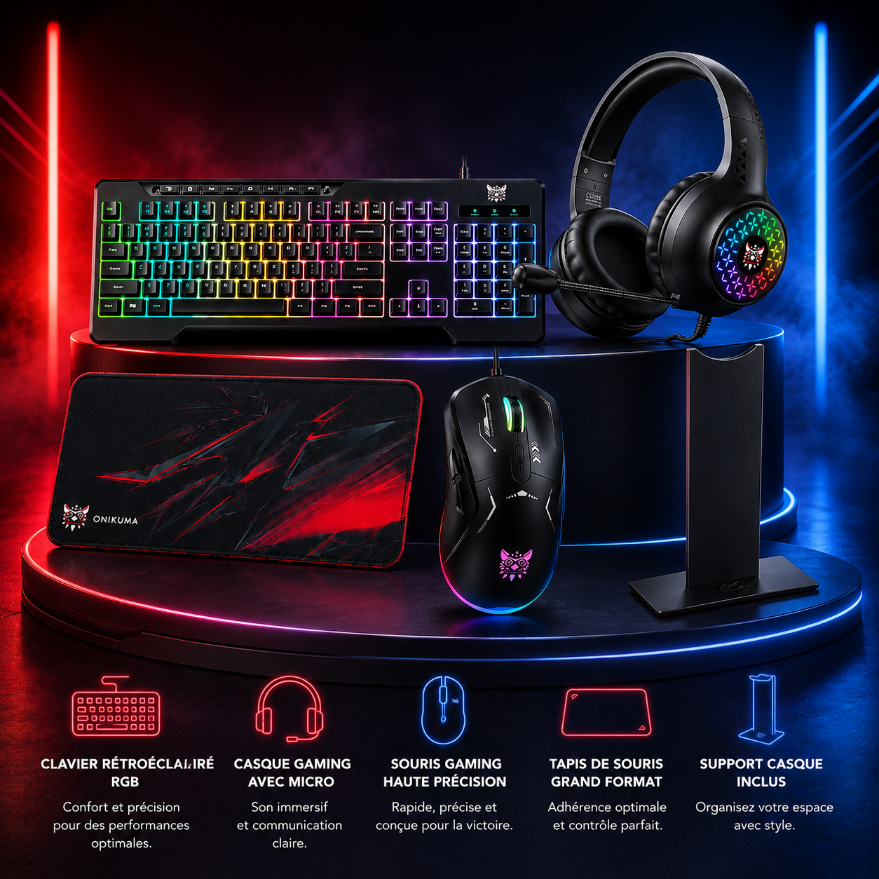 Pack Gaming Complet ONIKUMA – Casque, Clavier, Souris & Accessoires – Image 2